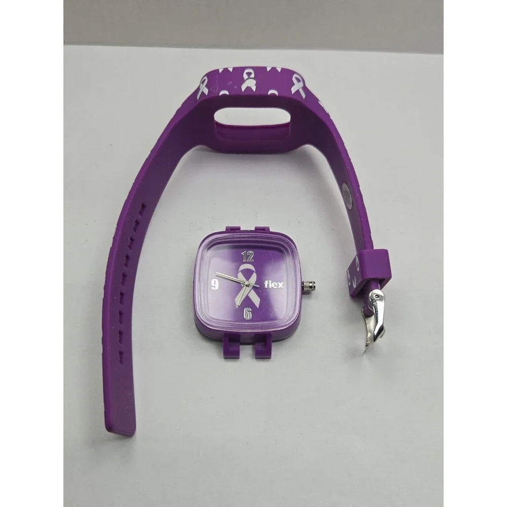 Flex Purple Awareness Ribbon Silicone Unisex Quartz Wristwatch 3 ATM New Battery